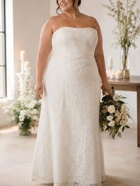 James Clifford Ivory Strapless alencon lace fit and flare Wedding Dress size 28